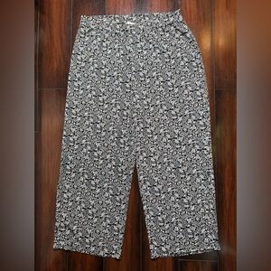 Chaus New York Womens Black Elastic Waist Floral Print Wide Leg Pant Size L